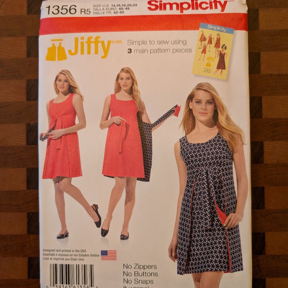 Simplicity 1356 - Uncut - Jiffy - Sizes 14-22 - Vintage Reversible Wrap Dress